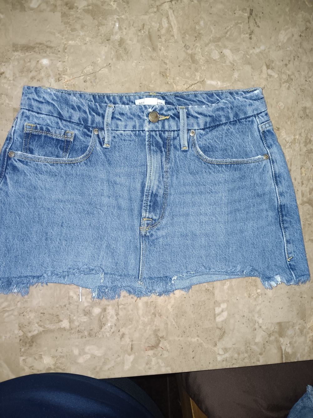 Good American Light Blue Frayed Denim Mini Skirt